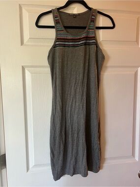 Threads for Thought Gray Tank Midi Dress with Multicolor Striped Yoke